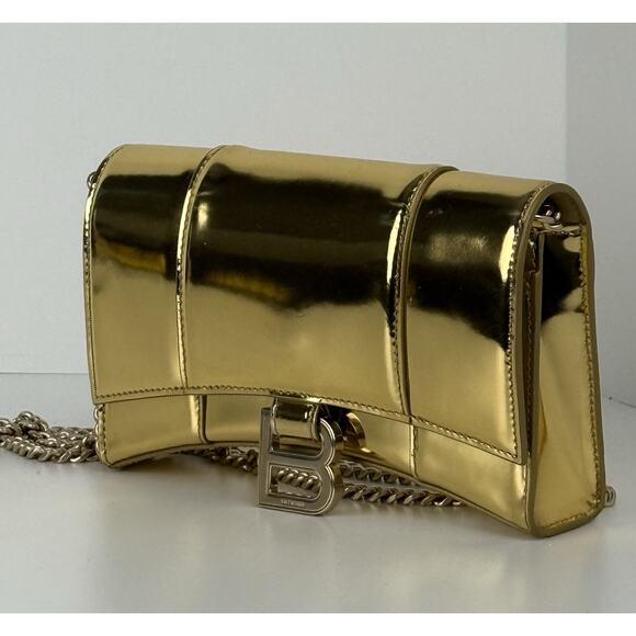 BALENCIAGA Hourglass Mirror Wallet On Chain Bag in Gold - Picture 1 of 16